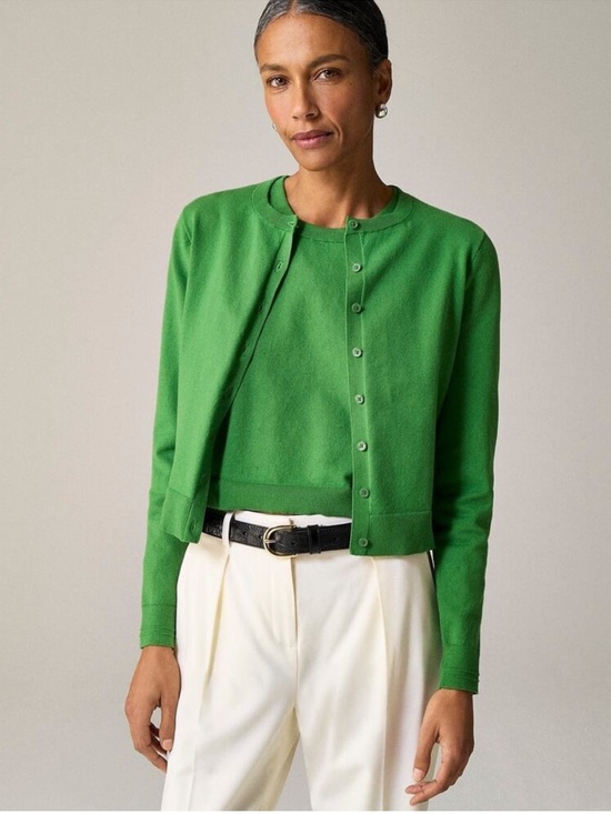 J. Crew Green Jackie Cardigan Button Front Cropped Knit Size M Preppy Coastal - Picture 6 of 12